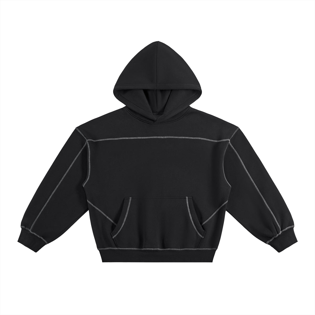 Raw Form Contrast Stitch Pullover Hoodie