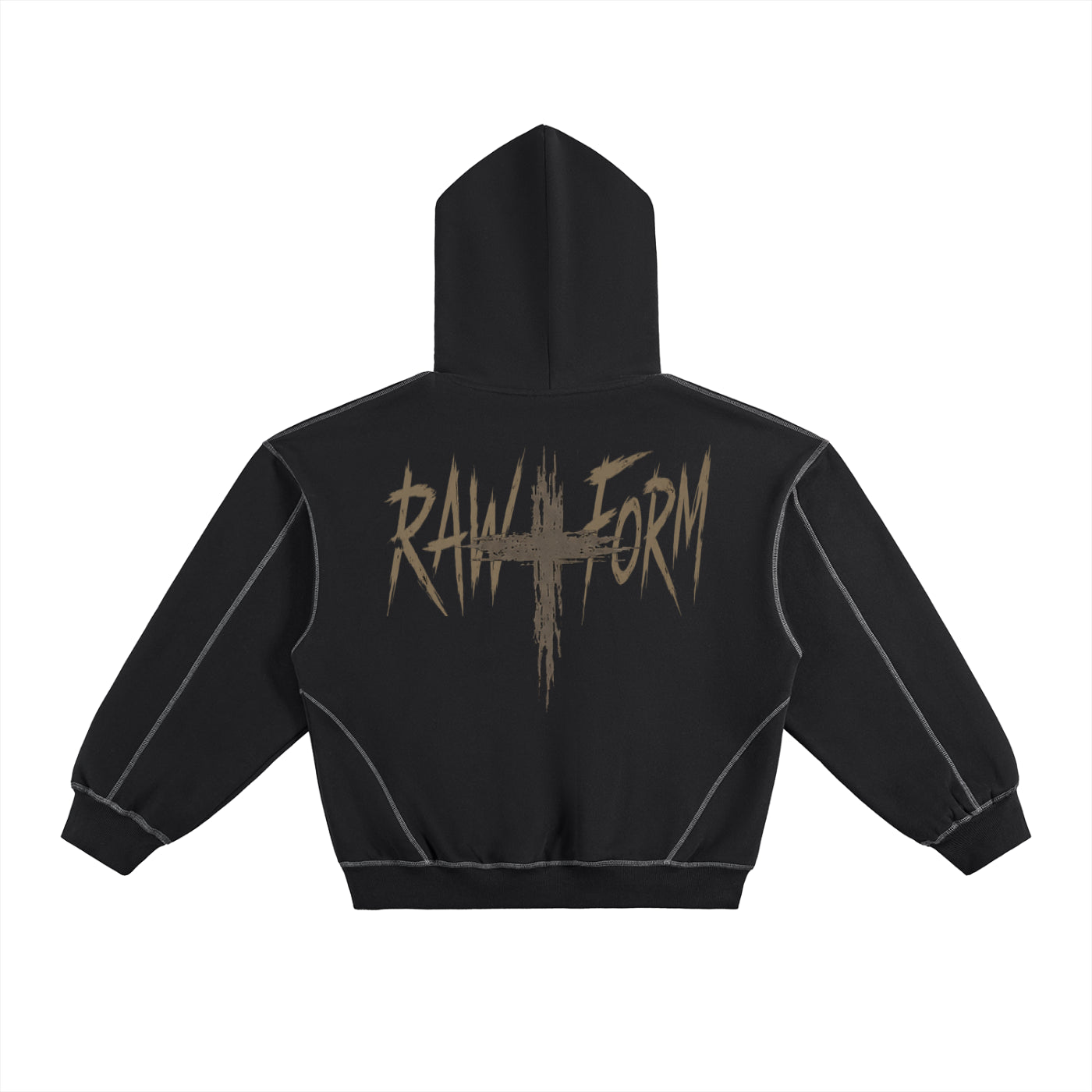 Raw Form Contrast Stitch Pullover Hoodie