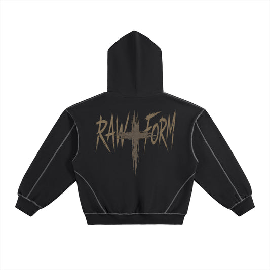 Raw Form Contrast Stitch Pullover Hoodie
