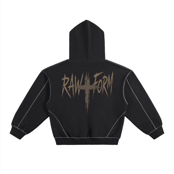 Raw Form Contrast Stitch Pullover Hoodie