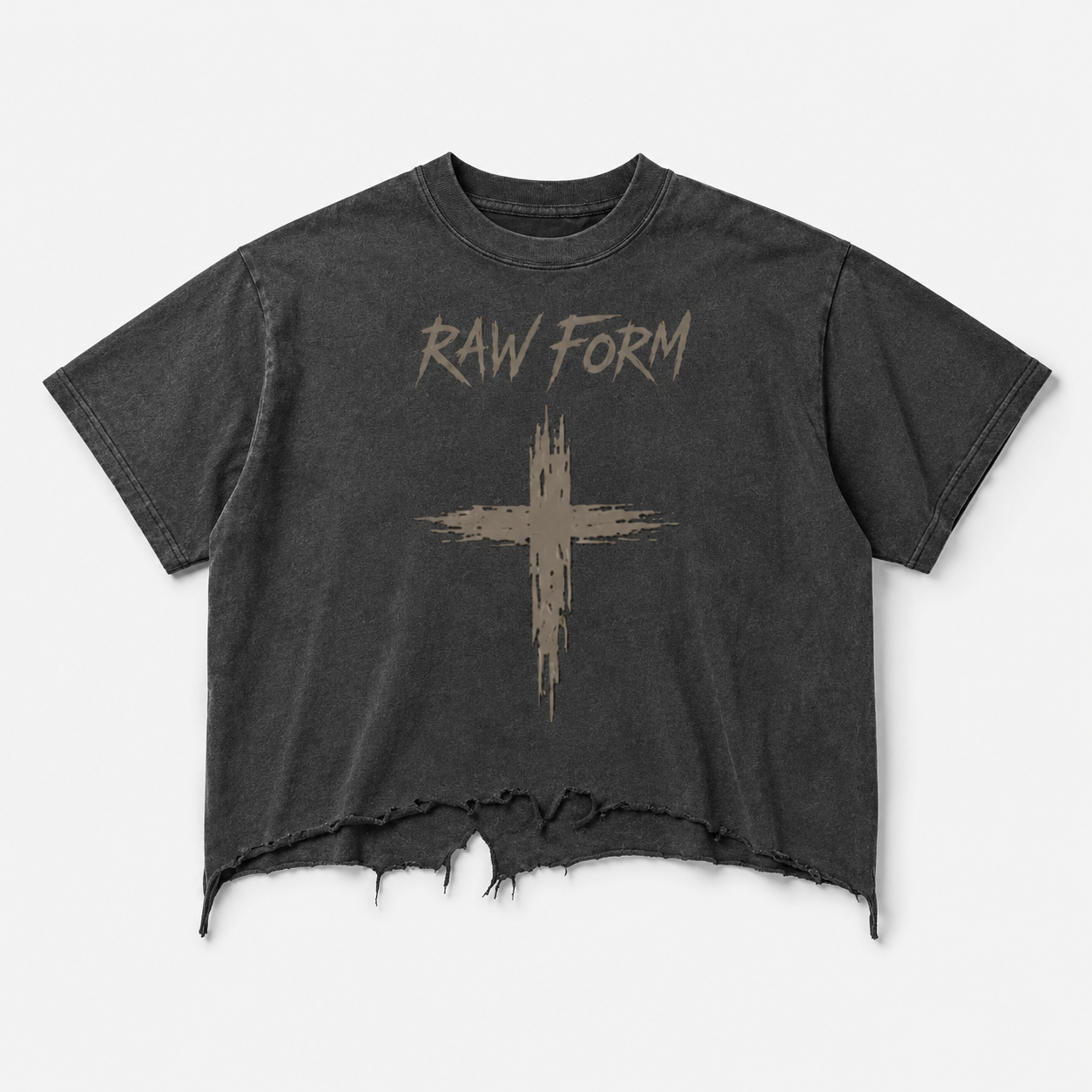 Distressed Hem Raw Form Cropped Tee
