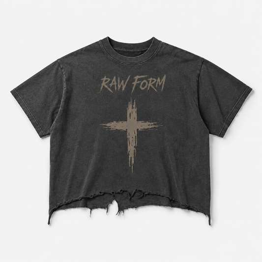 Distressed Hem Raw Form Cropped Tee