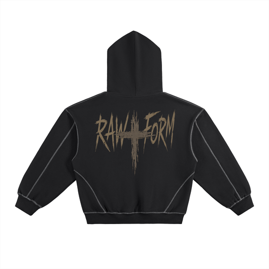 Raw Form Contrast Stitch Pullover Hoodie