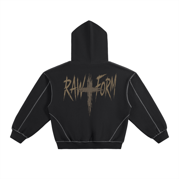 Raw Form Contrast Stitch Pullover Hoodie